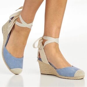 Vionic Aruba Maris Espadrille Wedge Sandals Blue Womens 8 Ankle Tie